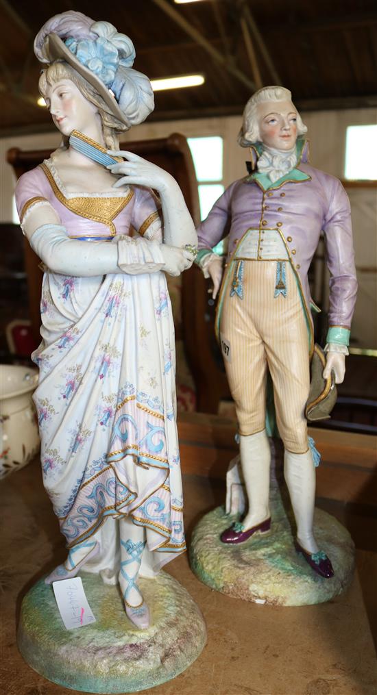 Pair large French bisque figures (one damaged)